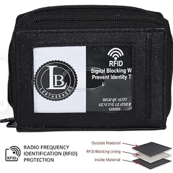 Leather Wallet Indexer Safe Keeper Lock Identity Shield RFID Black White NWT - Picture 2 of 7